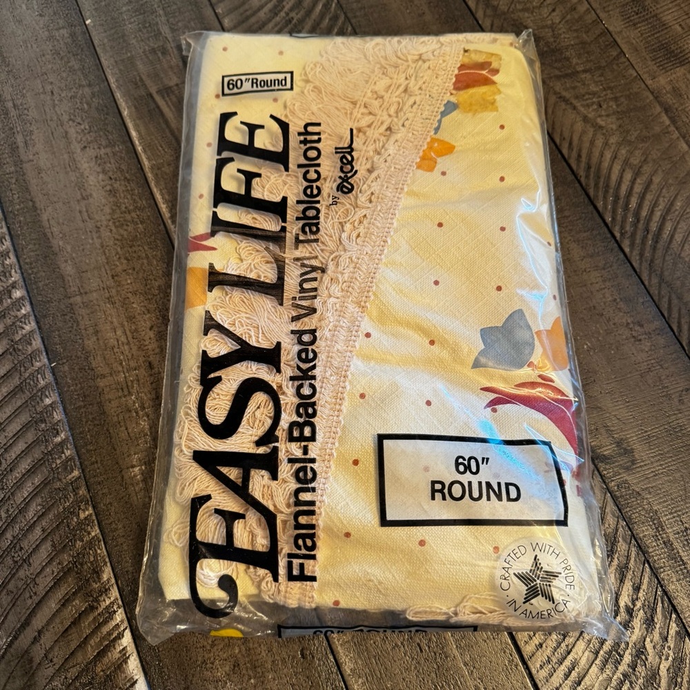 Easy Life By Ex-cell Beige Flannel Backed Vinyl‎ Tablecloth 60" Round Embroidery